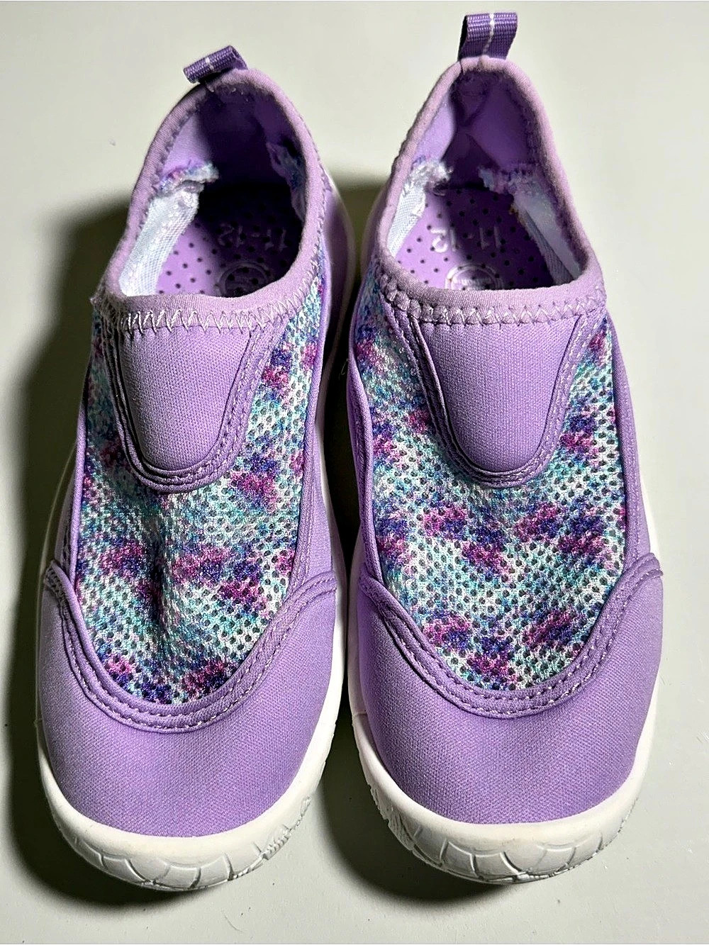 Wonder Nation Purple and floral print Water Shoes- girls size 11-12